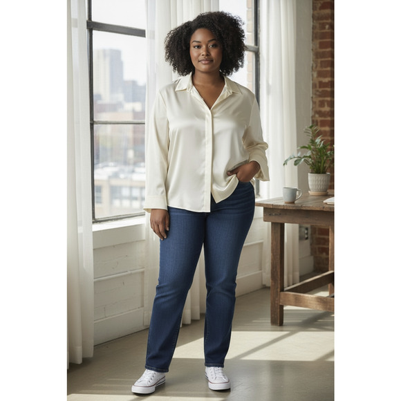 Lafayette 148 New York Silk Blouse Ivory Champagne LS Button Front Plus Size 20 - Picture 13 of 14